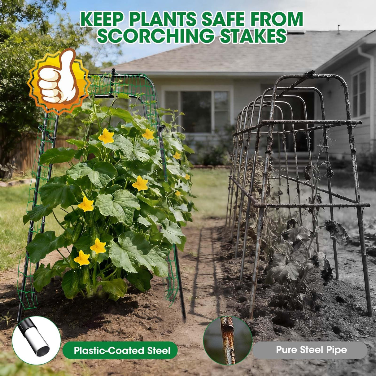 Cucumber Trellis for Raised Bed and Garden, 47" H x 31" W U-Shaped Metal Garden Trellis for Climbing Plants with Nylon Netting, Vegetable Support Frame