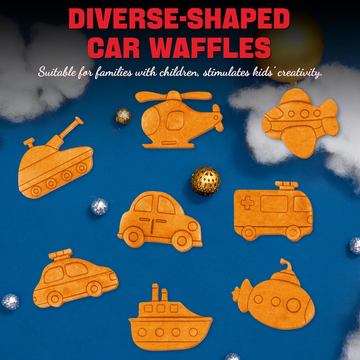 SugarWhisk Car Waffle Maker for Kids, Halloween & Christmas Mini Waffle Maker, 8 Fun Vehicle Shaped Mini Pancake Maker, Non Stick Surface, Excellent Gift, White