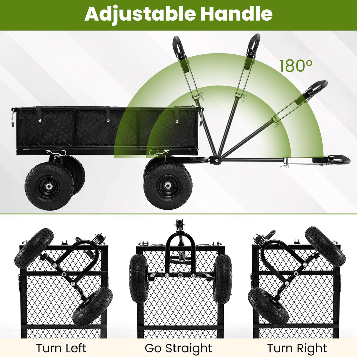 Goplus 880lbs Heavy Duty Garden Cart, Metal Utility Wagon Cart with Removable Oxford Cloth Liner & Mesh Sides, 10" Pneumatic Tires, 180° Rotating Handle for Yard, Lawn