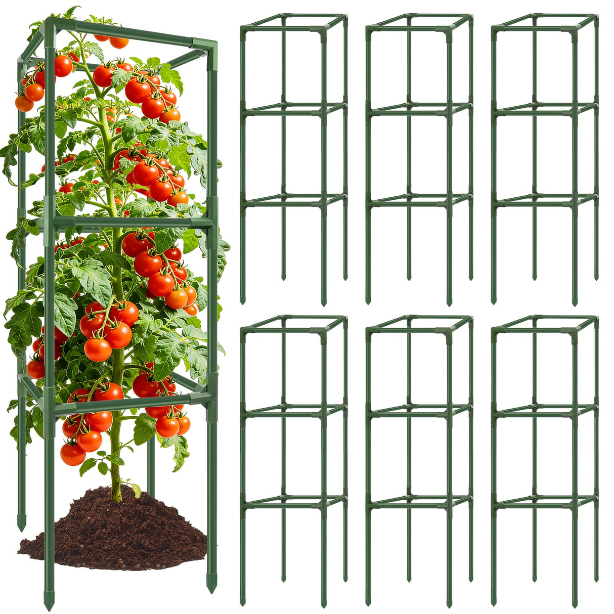 6 Pack 49" Square Tomato Cages, Heavy Duty Steel Tomato Trellis Kit