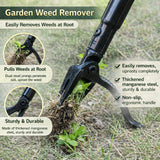 Vornilo All Black Stand Up Weed Puller 53 Inch Manual Weed Remover Tool Heavy Duty Metal Long Handle Root Removal Weeder with Reinforced Claw and Three Section Steel Shaft for Garden Lawn Yard Use