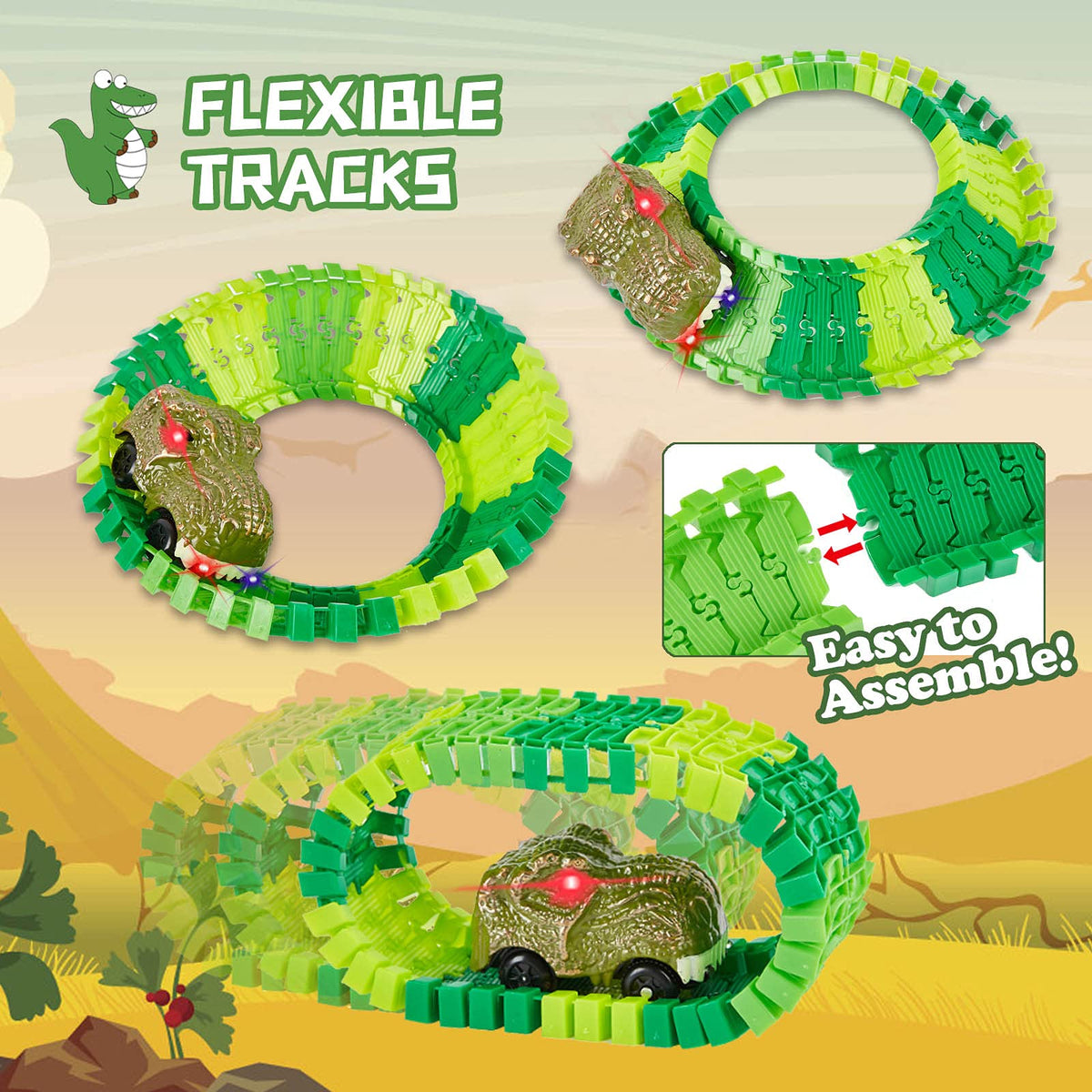 BEMITON Dinosaur Toys Race Car Track, Create a Dinosaur World Road Rac ...