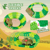 BEMITON Dinosaur Toys Race Car Track, Create a Dinosaur World Road Race, Flexible Dinosaur Track Toys Set, Christmas Birthday Gifts for 3 4 5 6 7 Years Old Boys Girls Kids