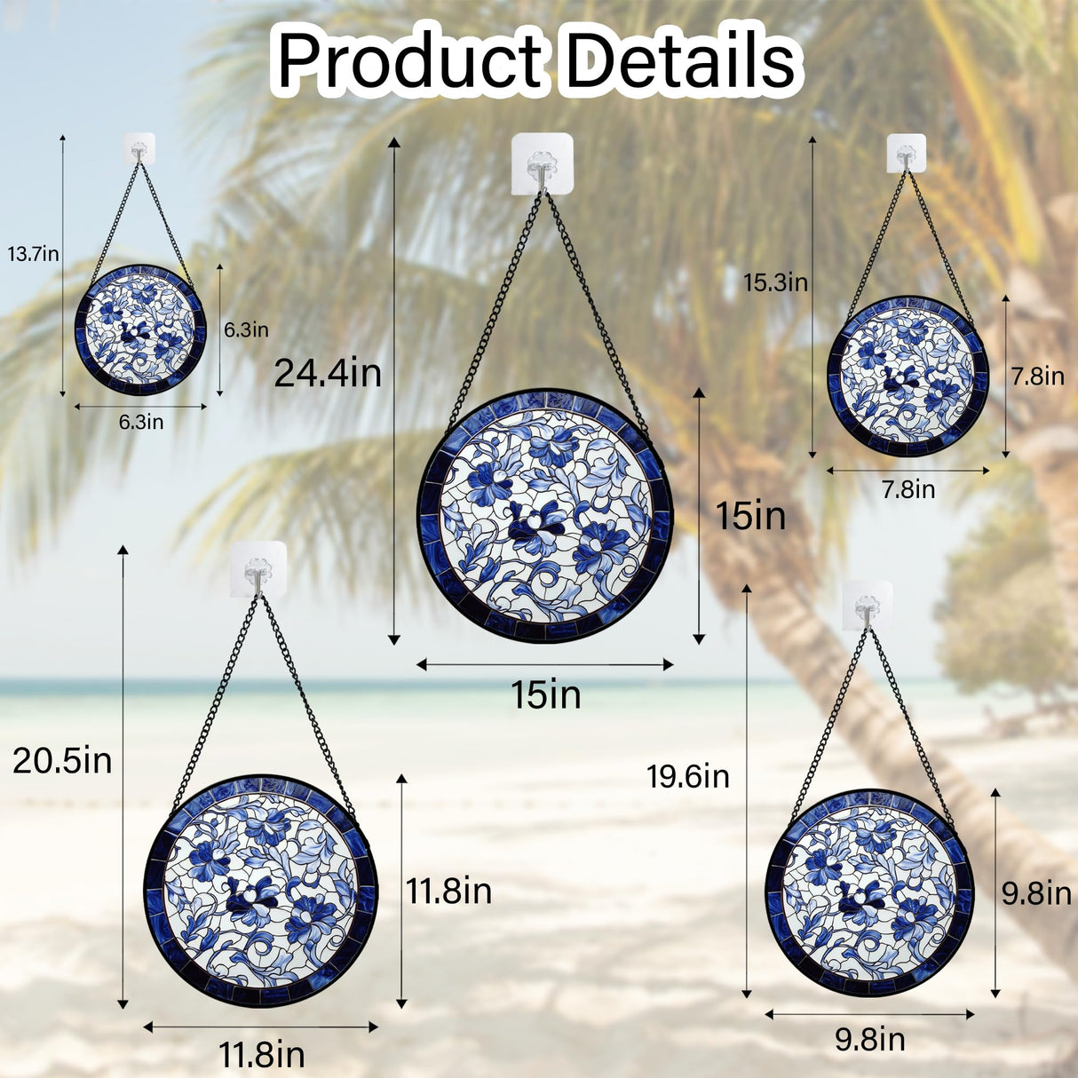 AMDERVEN Stained Glass Window Hanging, Blue and White Abstract Flowers Sun Catcher for Door Home Decor Suncatcher Christmas Mother's Day Birthday Gifts for Women Men Mom and Nana 9.8 in