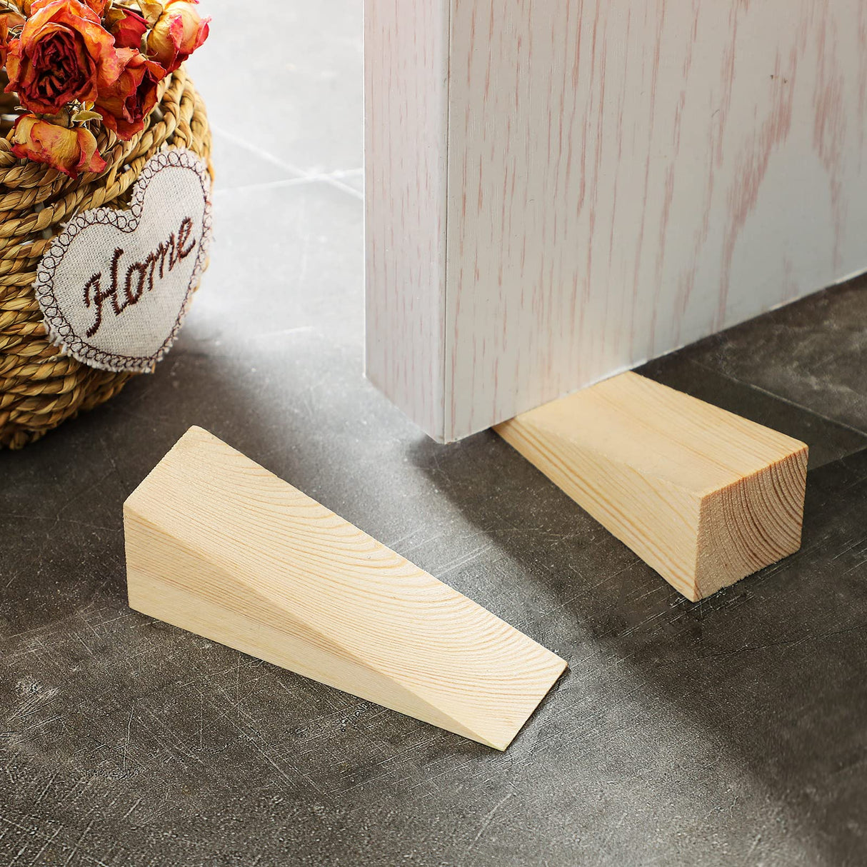 6 Pcs Wooden Door Stopper Wedge Non Slip Firefighter Wood Door Stopper Wedge for Most Surfaces Solid Block
