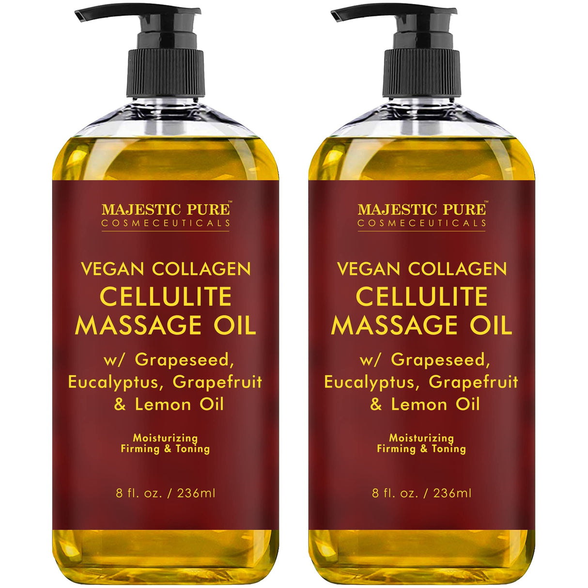 MAJESTIC PURE Cellulite Massage Oil for Massage Therapy - Refreshing, and Relaxing - Natural Oils with with Vegan Collagen & Stem Cells - for All Skin Types - Men and Women - 8 fl oz