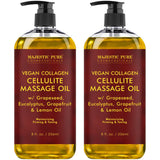 MAJESTIC PURE Cellulite Massage Oil for Massage Therapy - Refreshing, and Relaxing - Natural Oils with with Vegan Collagen & Stem Cells - for All Skin Types - Men and Women - 8 fl oz