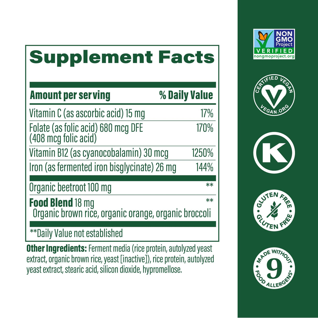 MegaFood Blood Builder Minis, Iron Supplement Clinically Shown to Increase Iron Levels Without Side Effects - Vegan Supplement with Vitamin C, Vitamin B12 & Folic Acid, 72 Tablets (36 Servings)