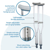 BodyMed Aluminum Crutches, Children, Small, 4' 6"–5' 2" – Pair of Lightweight, Height Adjustable Crutches – Includes Padded Underarm Cushions, Hand Grips, & Rubber Tips – Max. Weight Capacity 300 lb.