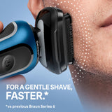 Braun Electric Shaver for Men, Series 6 6120s, Wet & Dry Shave, Turbo & Gentle Shaving Modes, with Precision Trimmer & Pouch, Blue