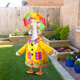 XEVZOK 4 Pcs Porch Goose Raincoat with Wigs, Outfits and Clothes, Spring Summer Goose Statue Raincoat Costume, 23" Geese Statue Clothes for Patio Yard Lawn Outdoor Decor