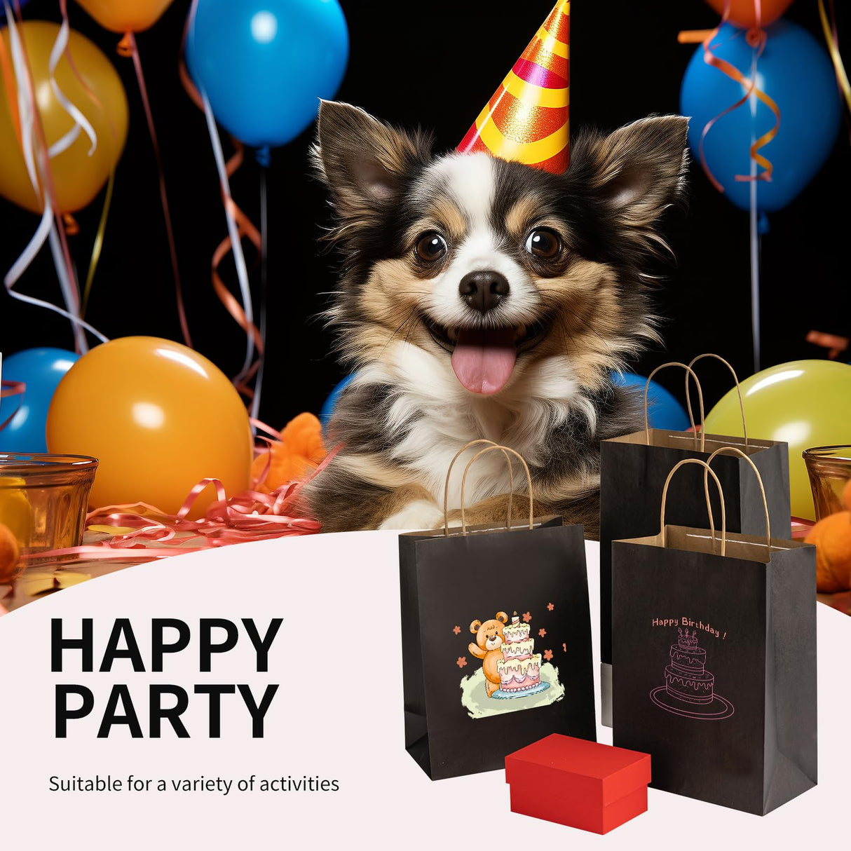 100 Pack Black Kraft Paper Bags 8x4.5x10.8 Inches Gift Bags with Handles Bulk, Paper Shopping Bags for Party, Wedding, Retail, Christmas, Birthday, Business, Restaurant, Takeout