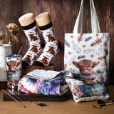 Tiangrid 6 Pcs Western Highland Cow Gifts for Women Include 20 oz Stainless Steel Tumbler with Lid Straw Cosmetic Bag Throw Blanket Keychain Socks Handbag for Highland Cow Lovers Birthday Christmas