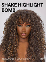 GORGIUS Shaggy Haircuts Natural Highlight Curly Wigs with Bangs Crafted with Style-Archive Technology: Premium Fiber & Remy Human Hair Blended, Realistic Look with True Scalp