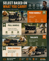 Collapsible Push & Pull Wagon with Drop Down Tailgate, 360lbs Heavy Duty Folding Shopping Cart with Big Wheels & Brakes for Sports, Groceries, Camping