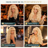 Long Blonde Curly Wig with Bangs for Women Retro Country Diva Costume Wig