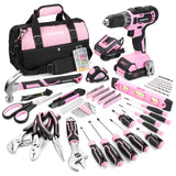 WORKPRO Pink Drill Set for Women, Tool Kit with 20V Cordless Lithium-ion Drill Driver, Pink Tool Set, Lady's Repairing Kit with 14-Inch Storage Bag, 157PCS