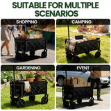 Foldable Wagon, Collapsible Wagon with Wheels, Small Wagons Cart with Flexible Handle, Portable Grocery Utility Wagons for Camping, Garden, Sports, Black