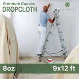Salt Earth Canvas Drop Cloth 1Pc, Reusable Paint Drop Cloth, 100% Recycled Cotton Canvas Tarp Cover for Painter, Furniture, Floor Protection, All Purpose Painters Dropcloth for Christmas DIY (9x12FT)