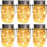 GIGALUMI Hanging Mason Jar Solar Lights, 6 Pack 30 Led Hanging Solar Lanterns Outdoor Waterproof, Hangers and Jars Included, Outdoor Decor for Balcony, Garden, Patio, Yard, Wedding