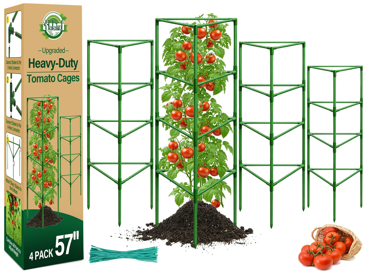 Halatool 57" Tall Tomato Cages, 4 Pack Heavy Duty Plant Support for Garden