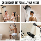 Veken 11.8 Inch Rain Shower Head with Handheld- High Pressure Dual Shower Heads with 5 Modes Handheld Spray Combo- Wide Rainfall Showerhead with Hose, Bathroom Accessories, Matte Black