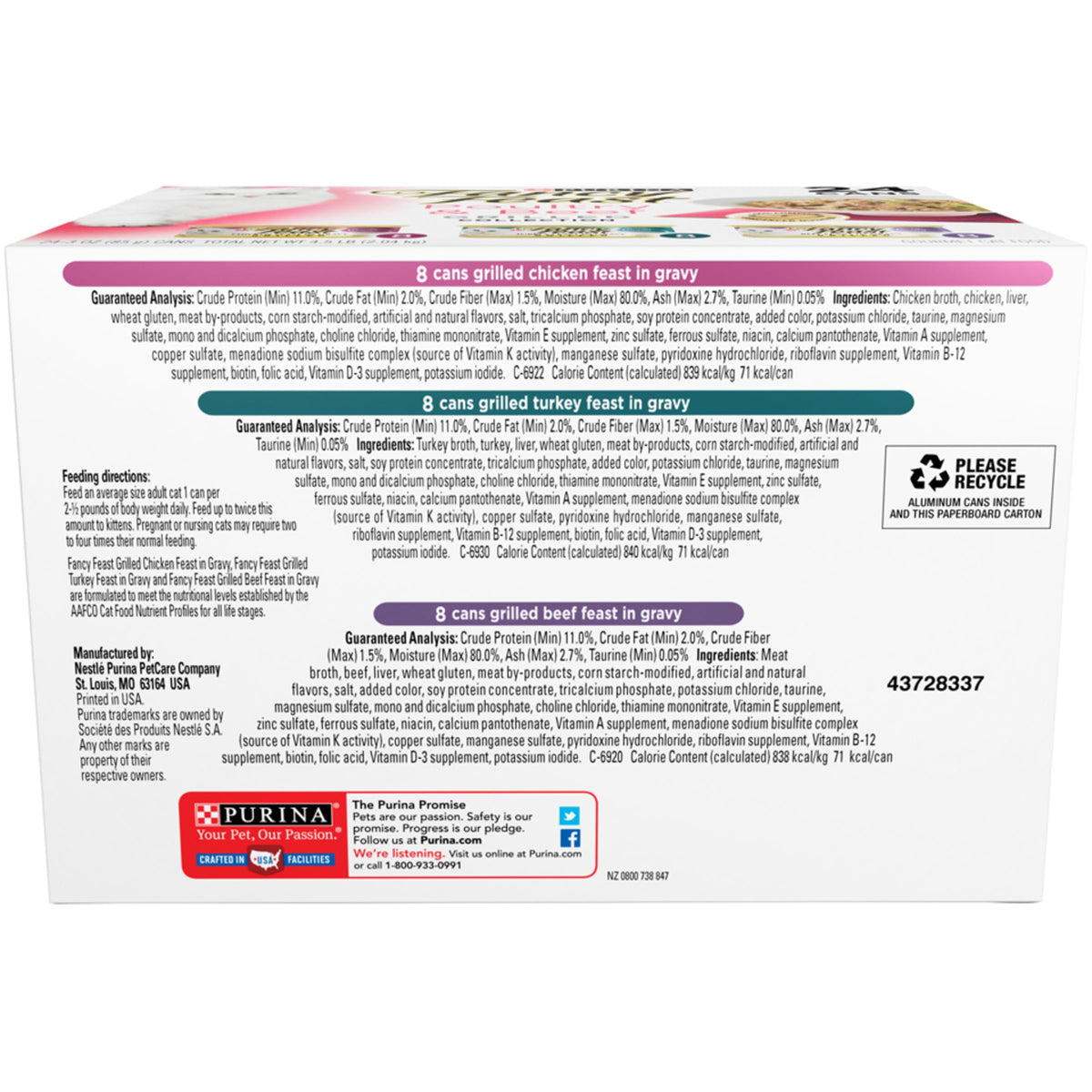 Purina Fancy Feast Poultry & Beef Wet Cat Food Variety Pack, 3 oz, 24-Pack
