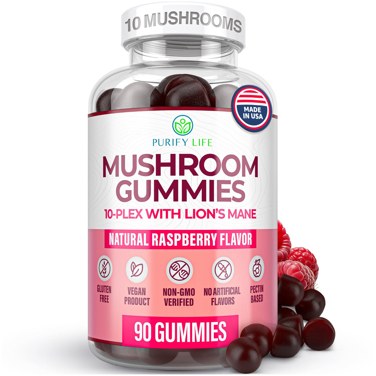 World's First Mushroom Complex Gummies - 10x Mushroom Supplement w Lions Mane (90 Chews 2500mg/serving) Nootropic Brain Supplement, Immune Support & Stress Relief - Replace Pills & Capsules