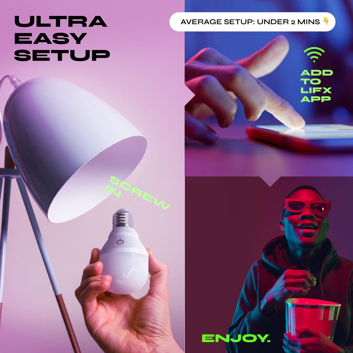 LIFX Color Smart Light Bulbs (2-Pack) A19 E26, Matter Compatible RGB + Tunable White (800 Lumens), WiFi Dimmable Color Changing (2.4GHz), Compatible with Apple HomeKit, Alexa & Google