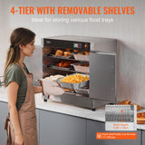 VEVOR Hot Box Food Warmer, 4-Tier Concession Warmer with Water Tray, 4 Pans, Double-Door and Adjustable Shelves, Stainless Steel Food Warmer Cabinet, Ideal for Storing Pizza, Chicken, Restaurant