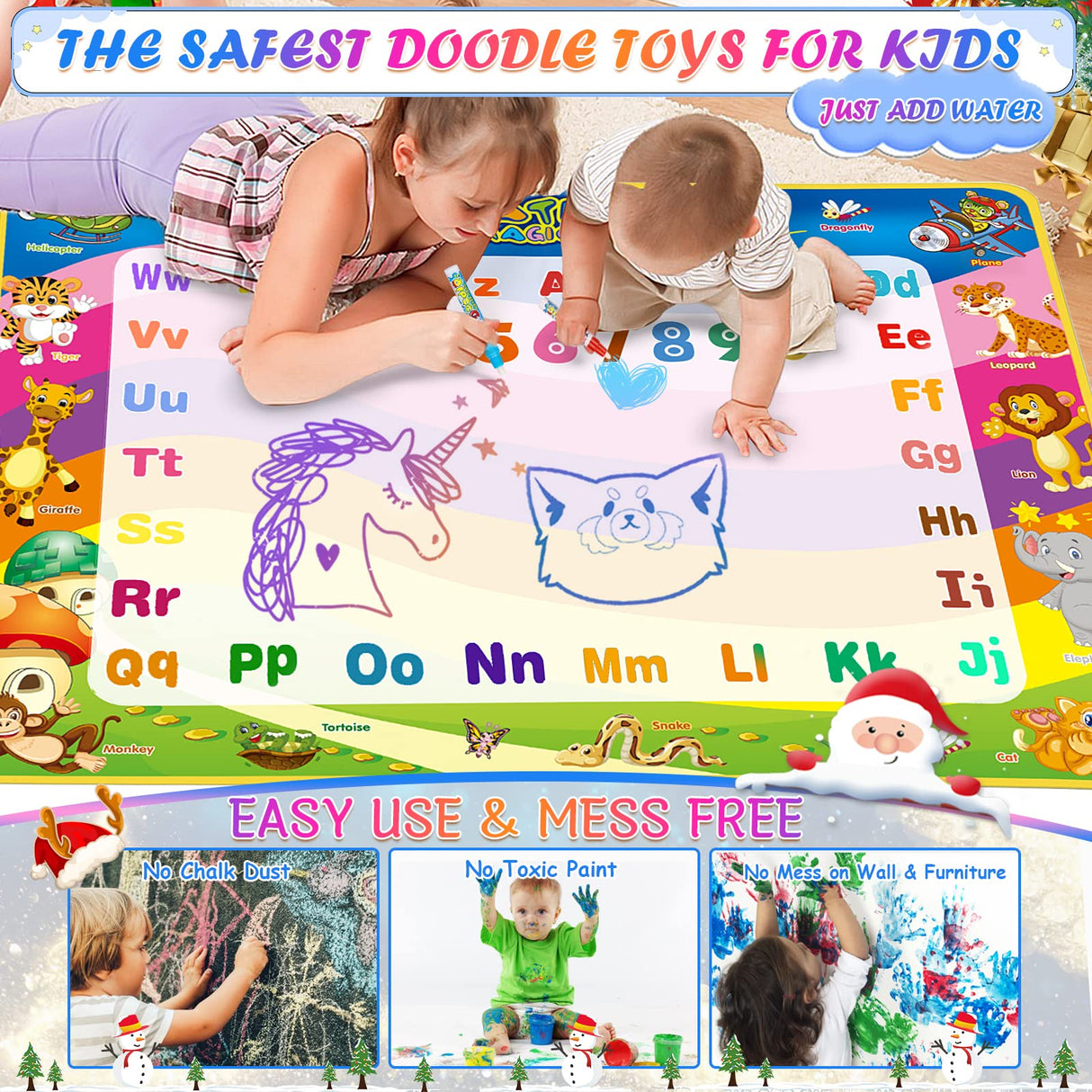 Toddler Toys Water Doodle Mat: 40 X 30 Inch Mess Free Coloring & Drawing Instant Drying Mat - Kids Learning Toys for Girls Age 3-5 Home Educational Activities - Birthday/Christmas Gifts for Girls Boys