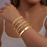 Gokeey Gold Cuff Bracelets for Women, 14K Gold Plated Bangle Bracelet Set for Women, Forever Love Knot Infinity Bangle Paperclip Beaded Twist Bracelets for Women