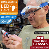 Vision Aid Magnifying Glasses with LED Light 5 Lenses Headband Case Hands Free Lighted Dental Loupe Head Magnifier Optivisor for Hobby Crafts Painting Close Work - Battery Powered