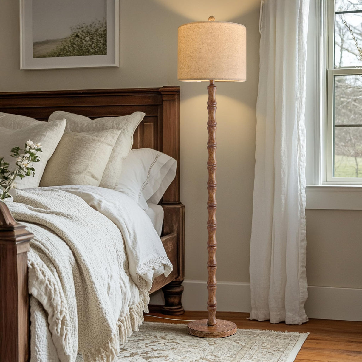 BOBOMOMO 62" Rustic Floor Lamp for Living Room, Retro Farmhouse Floor Lamp Rotary Switch, Resin Standing Lamp for Living Room, Corner, Dining Room, Bedroom, House
