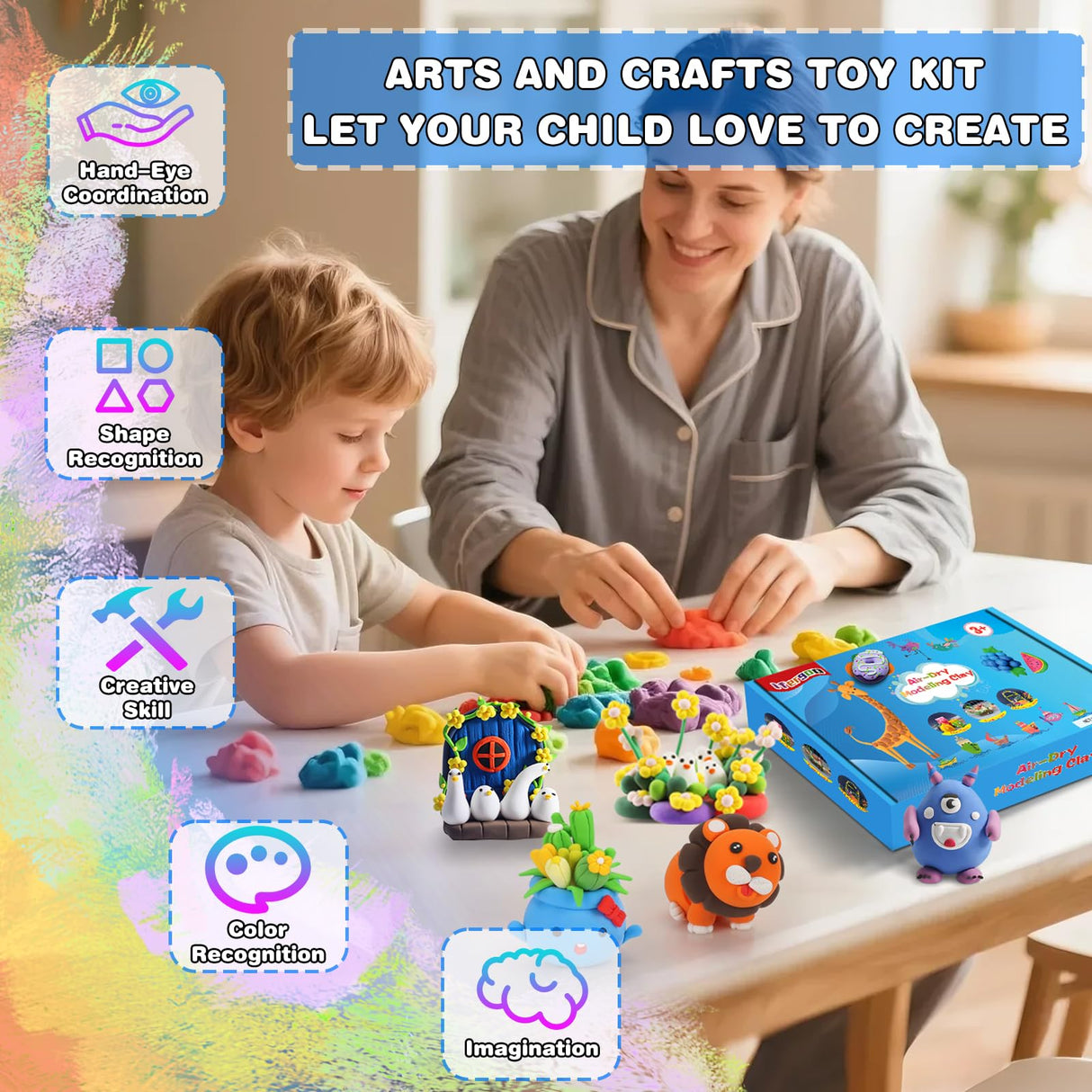 ifergoo Air Dry Clay for Kids - 102 Colors Molding Magic Clay Kit, Safe & Non-Toxic, Kids DIY Model Art & Crafts Toys with Sculpting Tools, Birthday & Christmas Gifts for Boys & Girls 3-12 Years Old