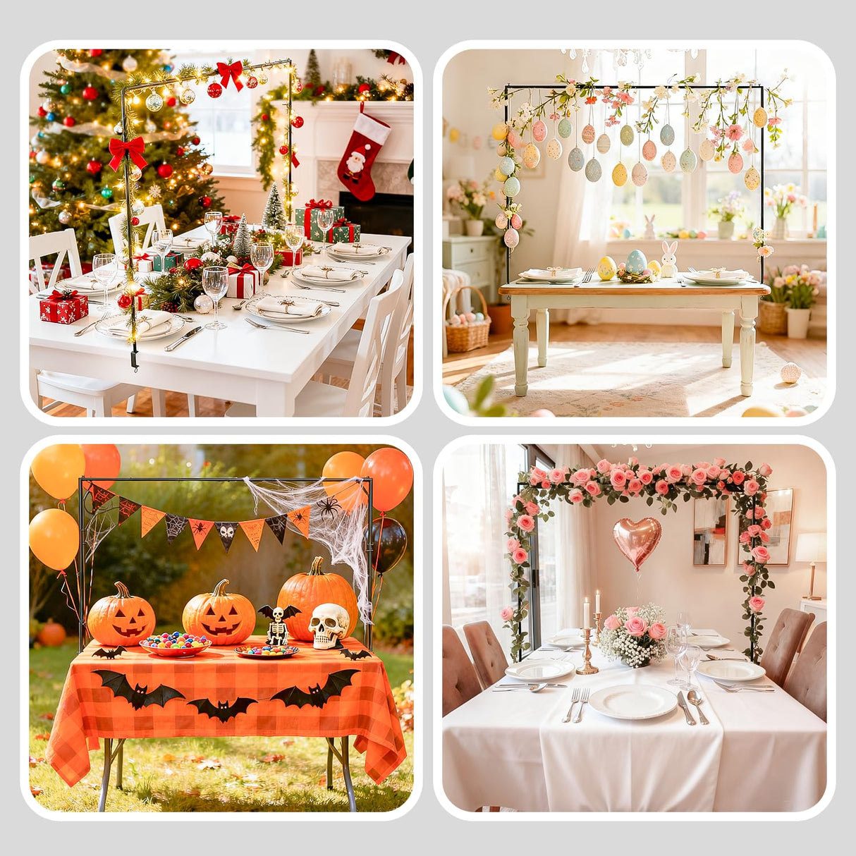 SHIJING Over The Table Rod Stand with Clamps Adjustable Length Black Table Arch 28"-69" Tall 30"-98" Length Arch Hanging, for Wedding Birthday Party Halloween Christmas Party