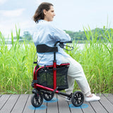 WALK MATE 3 Wheel Rollator Walker with Seat for Slim Seniors, Padded Backrest Lightweight Foldable Walker Ideal for Elderly, 8 Inch Tri-Wheel Modern Mobility Walking Aid Aluminum, Red