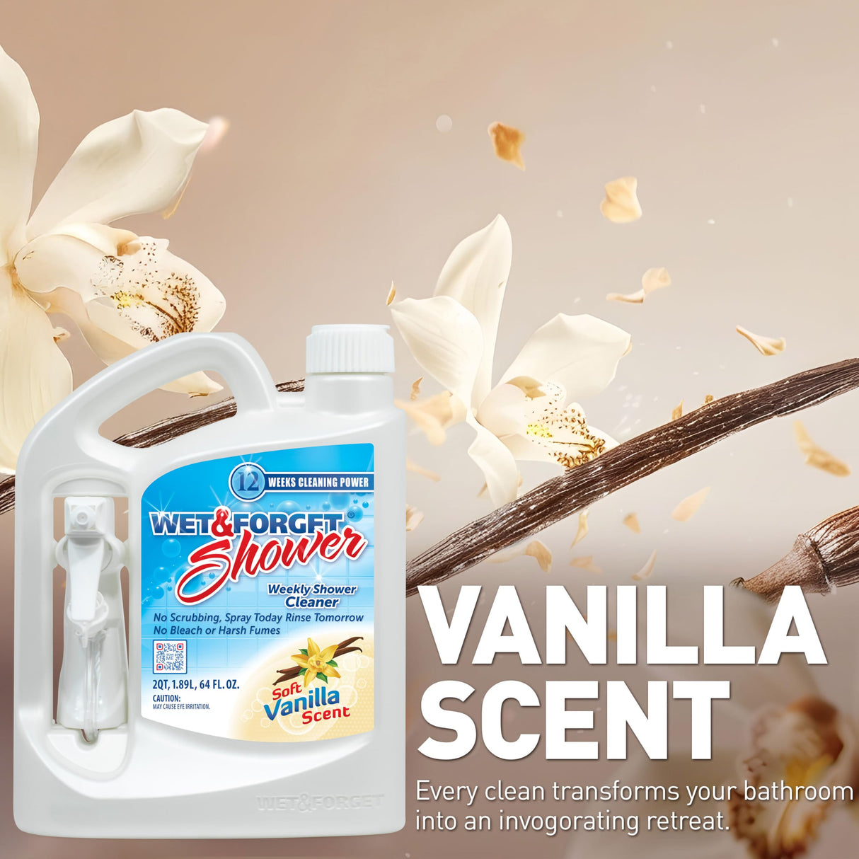 Wet & Forget Shower Cleaner Weekly Application Requires No Scrubbing, Bleach-Free Formula, Ready to Use, Vanilla Scent, 64 Fluid Ounces 2 Pack