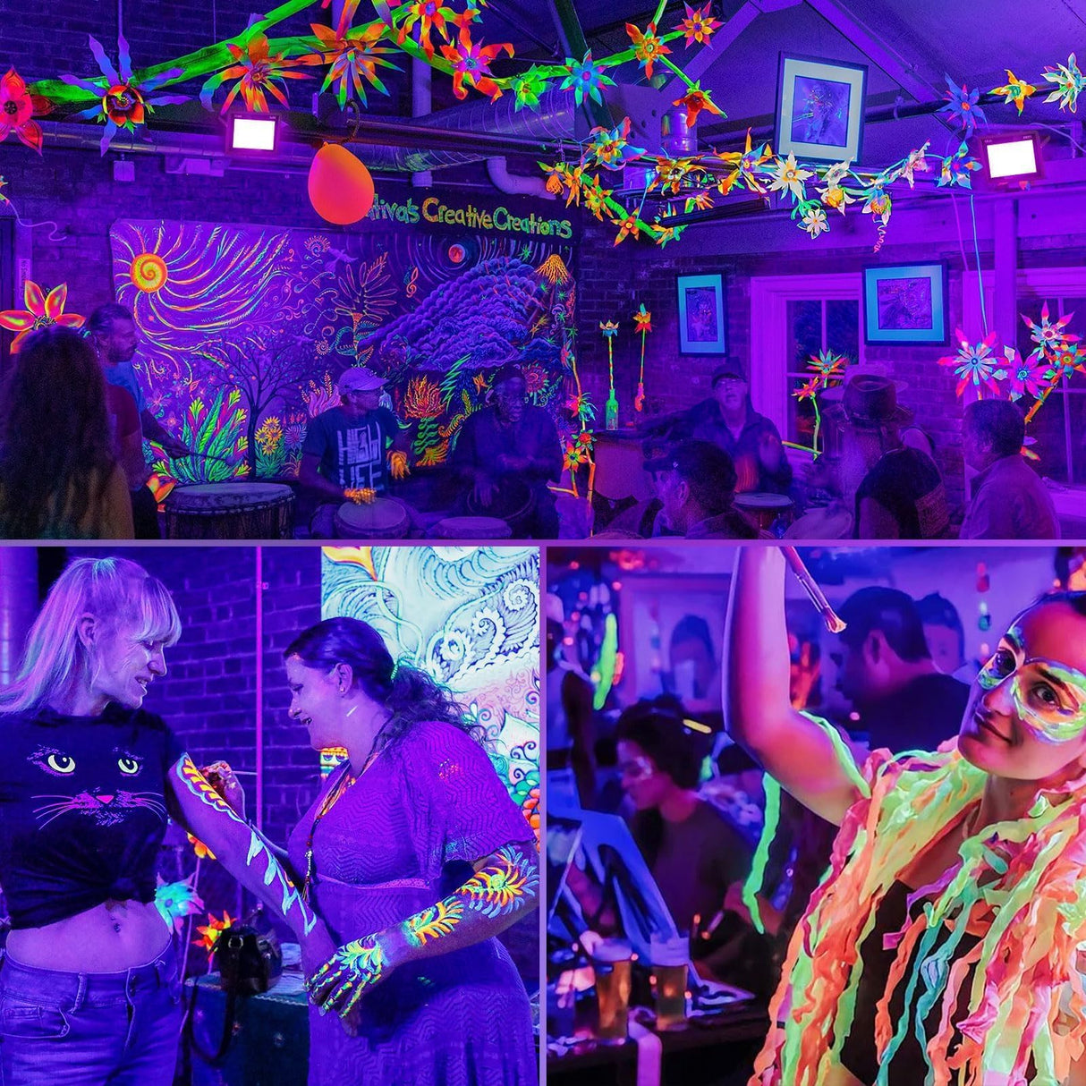 THECHAM 2 Pack Waterproof 120W LED Black Lights con 6ft Cord, Outdoor Black Lights Floodlight for Glow Party, Light Up 1100ft, Flood Light in Dark for Christmas, Birthday, Halloween