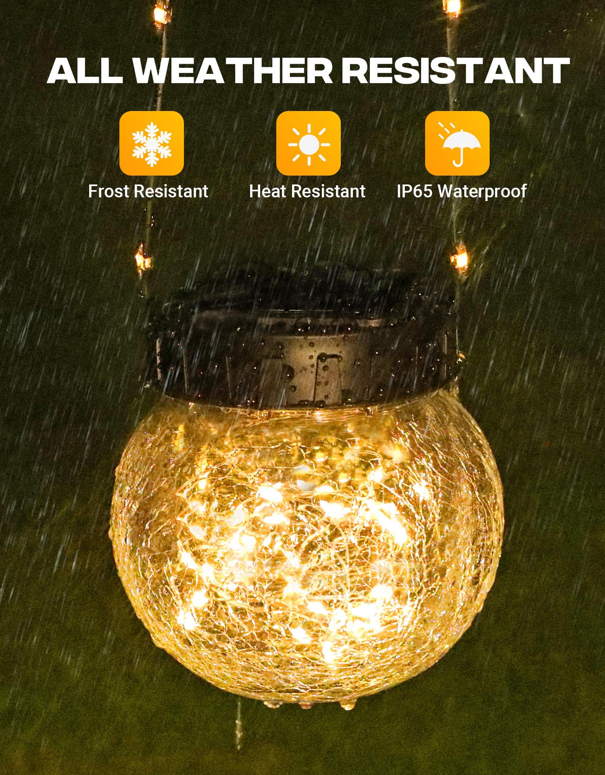 PARTPHONER Solar Lights Outdoor Waterproof 12-Pack, Solar Powered Hanging Lantern Cracked Glass Hanging Globes for Yard Decor Christmas Decoration, Shepherd Hook, Garden Tree Table Ornaments, Warm