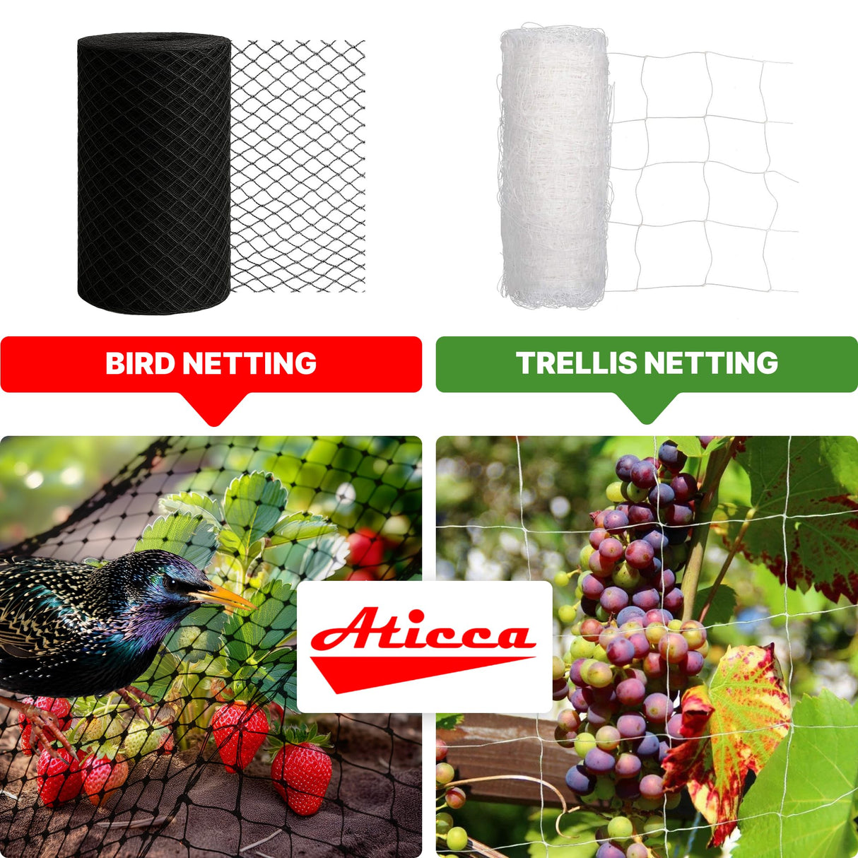 ATICCA Heavy Duty Bird Netting for Garden Protection & Fruit Trees, 7.5x65 Ft with 10 Stakes – Black Anti-Bird Net for Poultry, Deer, & Squirrel Protection, Durable Mesh for Garden and Yard Use