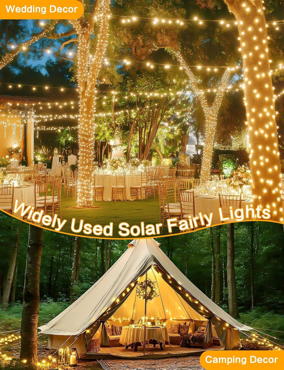 Solar String Lights Outdoor, 6 Pack Each 100 LED Solar Fairy Lights for Outside Waterproof Copper Wire with 8 Modes Solar Twinkle Lights for Garden Yard Tree Wedding Christmas Decor (Warm White)