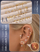 LOLIAS Hypoallergenic Gold Threadless Flat Back Stud Earrings for Women