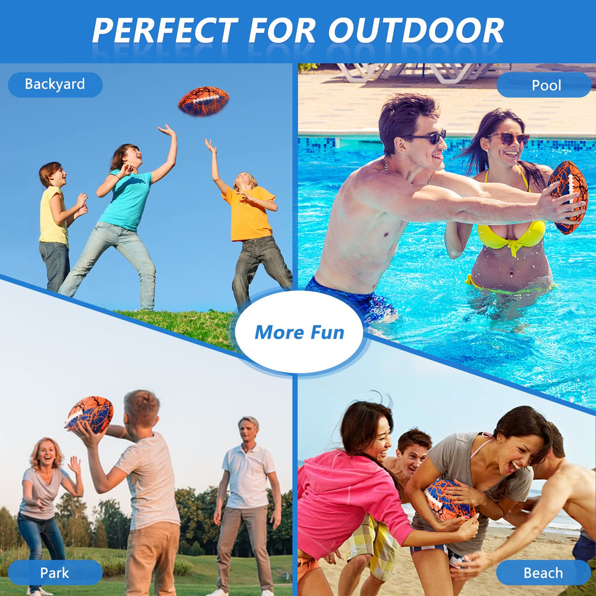 Jasonwell Pool Beach Water Football - 2Pack Strong Grip Waterproof Football for All-Weather Play Pool Toys Beach Games Outdoor Sports Toy Christmas Birthday Gifts for Kids Boys Teens Adults (ORN&BU)