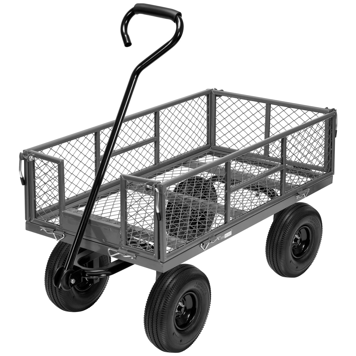 VIVOHOME Heavy Duty 880 Lbs Capacity Mesh Steel Garden Cart Folding Utility Wagon with Removable Sides and 4.10/3.50-4" Wheels 10 inch Tire (Grey)