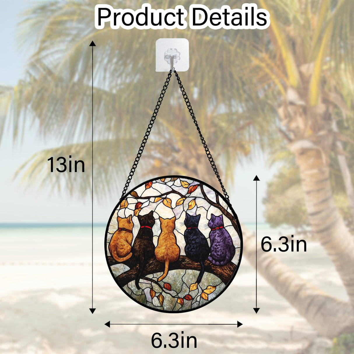 DASTOLL Stained Glass Window Hanging - 5 Cats on a Branch Suncatcher for Window Doors Home Decoration and Christmas, Mother's Day Father's Day Birthday Gifts for Women, Men, and Mom 6.3x6.3 in