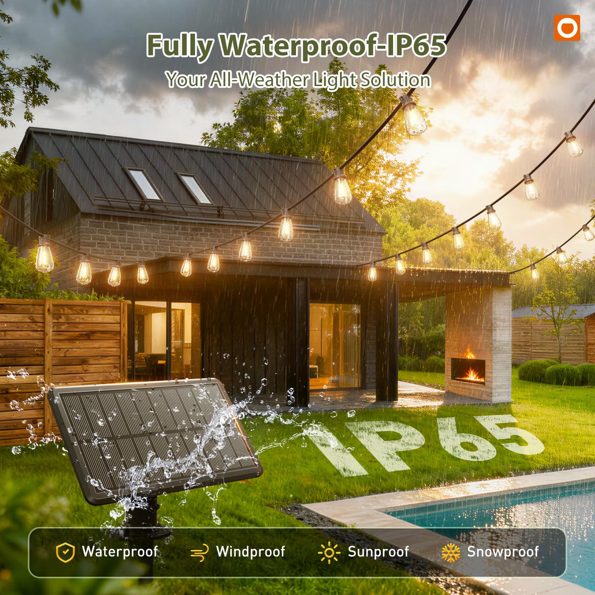 addlon 54(48+6) FT Solar String Lights Waterproof,Patio Lights Solar Powered with Remote & USB Port 15+1 LED Shatterproof Bulbs 3 Light Modes, Dimmable Solar Light for Camping Backyard Garden