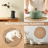 13.5'' Round Woven Placemats Set of 12, Boho Rattan Chargers for Dinner Plates, Rustic Wicker Place Mats, Straw Braided Table Placemats, for Dining Table, Thanksgiving, Fall, Farmhouse, and Christmas