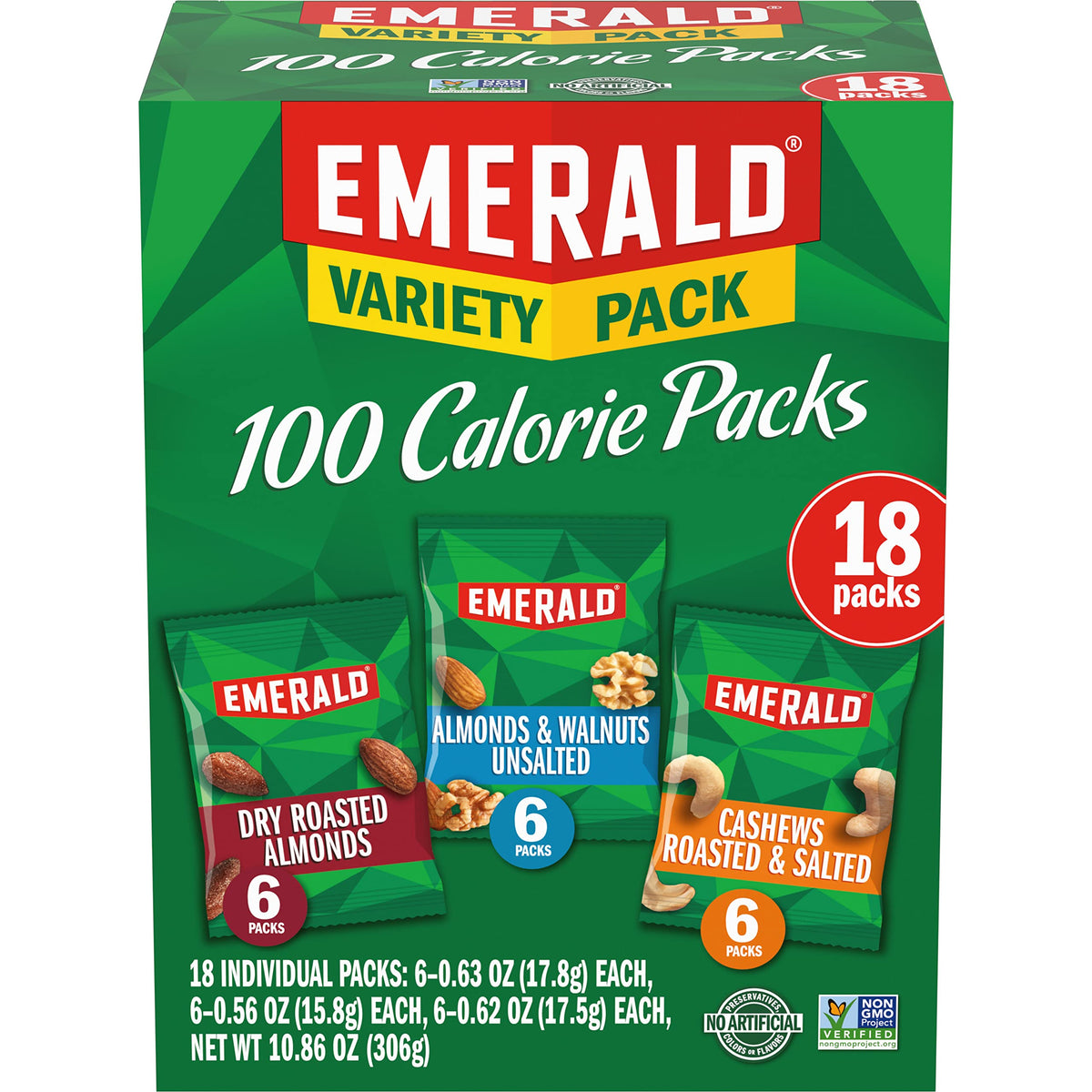 Emerald Mixed Nuts Variety Pack, 100-Calorie Snack Packs, 18 Count