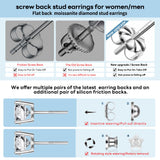 Moissanite Screw Back Earrings Men Women, Substitute Diamond Stud Earrings